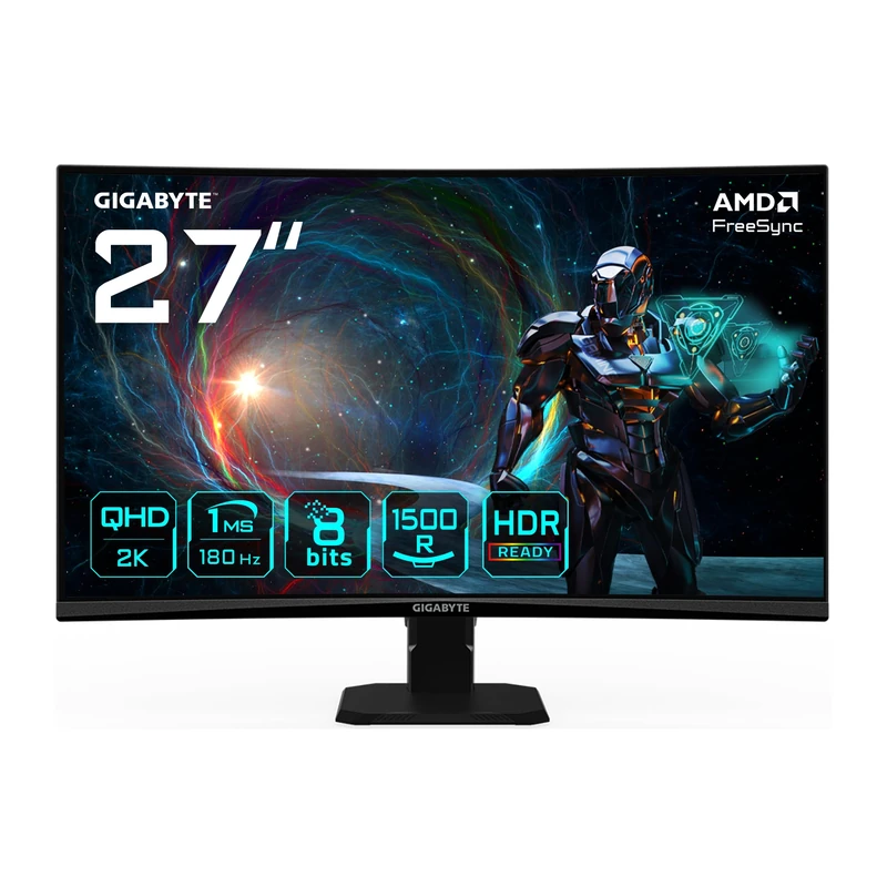 Gigabyte GS27QCA 27" QHD Curved Gaming Monitor - 2560 x 1440, 180Hz, 1ms, 250 cd/m², FreeSync, HDR Ready, HDMI 2.0, DisplayPort 1.4