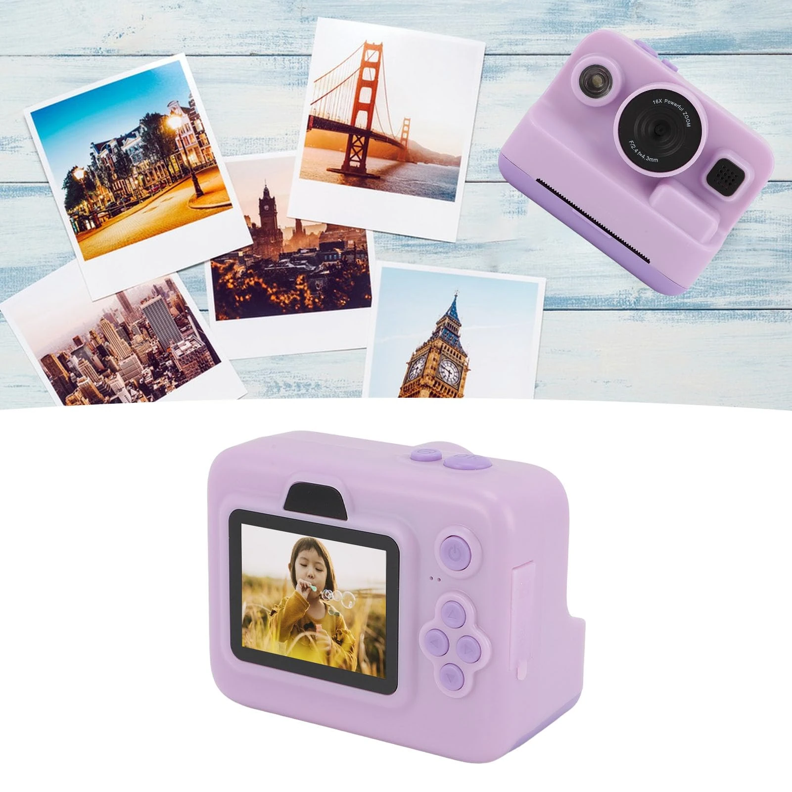 Kids Camera Instant Print, 1080P Digital Camera Instant Print with 2.4" Screen & 3 Rolls Paper & MP3 Player & 5 Game Modes, Christmas Birthday Toys Gifts for Girls Boys Age 3-12