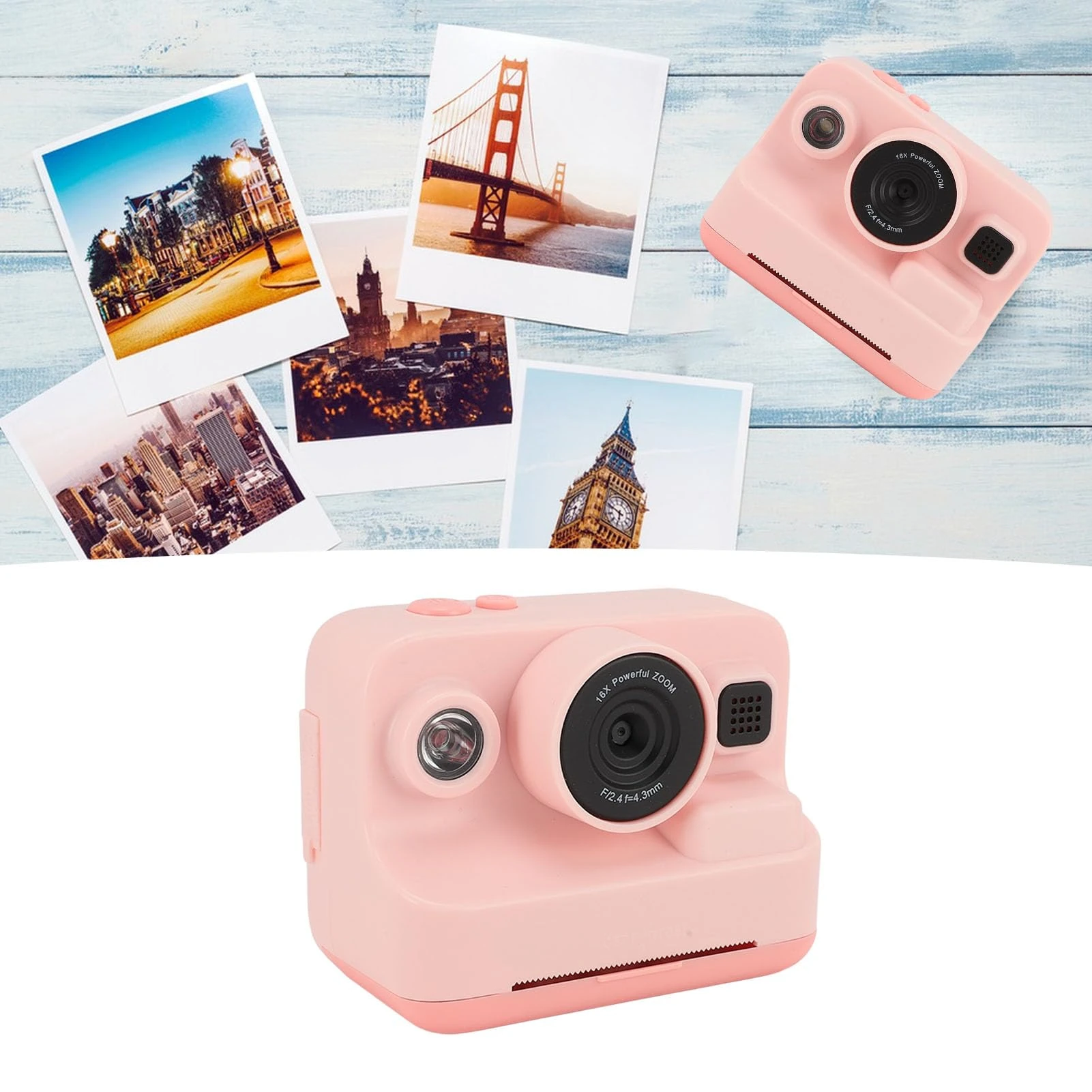 Kids Camera Instant Print, 1080P Digital Camera Instant Print with 2.4" Screen & 3 Rolls Paper & MP3 Player & 5 Game Modes, Christmas Birthday Toys Gifts for Girls Boys Age 3-12
