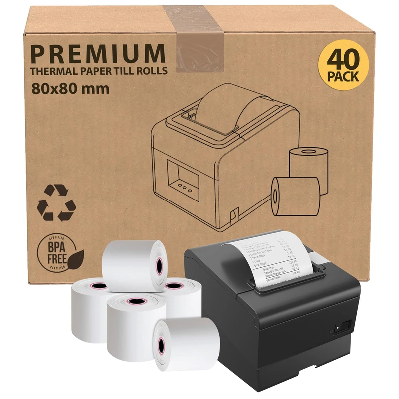 iSOUL 80X80mm Smudge Free Till rolls for PDQ Machines 40 Pack Thermal Receipt Printer Rolls Card Machine Paper Rolls for Sam 4S POS-XQ1 Star Micronics TSP100 Series Bixolon SRP Citizen CT Flex Desktop