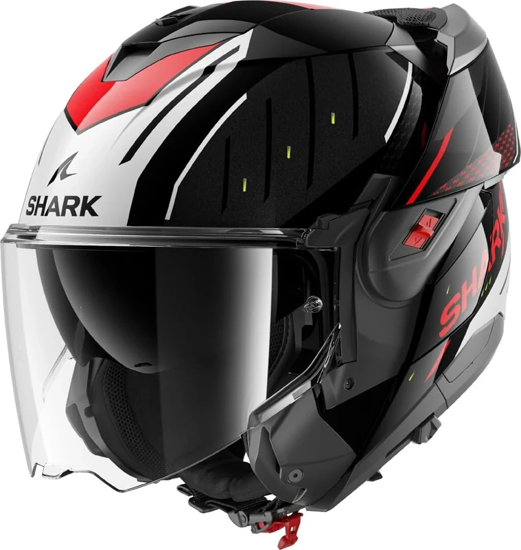 SHARK, OXO RYDGER Modular Motorcycle Helmet Black Silver Red KSR, XL
