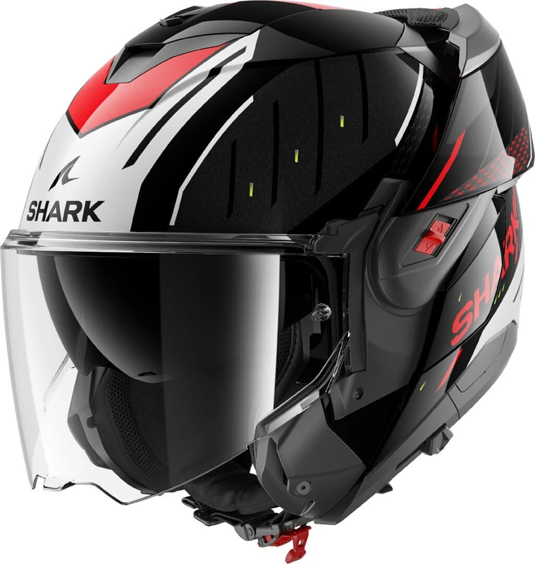 SHARK, OXO RYDGER Modular Motorcycle Helmet Black Silver Red KSR, L