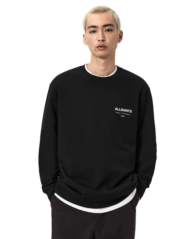 All Saints Men's UNDERGROUND CREW SWEATSHIRT, JET BLACK, S