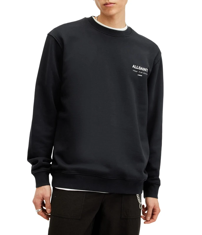 All Saints Men's UNDERGROUND CREW SWEATSHIRT, JET BLACK, XXL