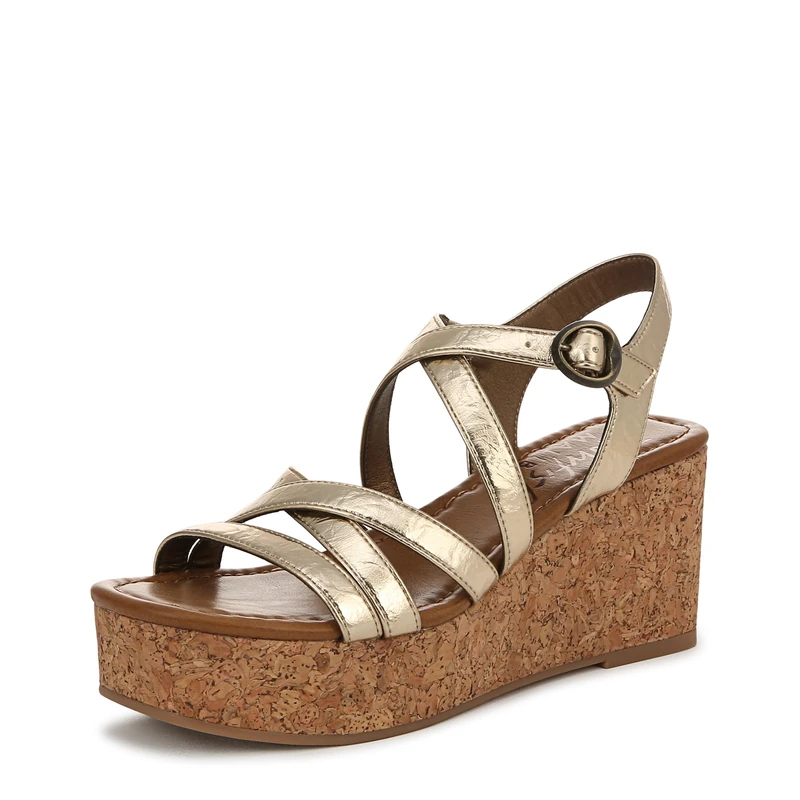 Blowfish Malibu Women's Aurora Wedge Sandal, Gold Faux Leather, Medium Fit, UK 4