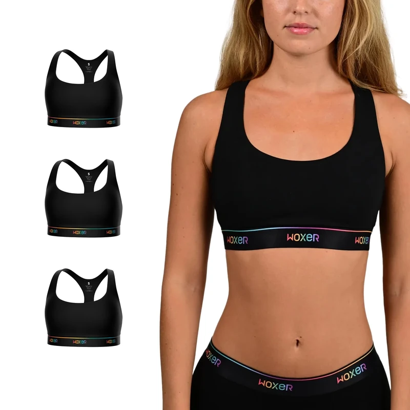 Woxer Boss Bralettes for Women - Wireless, Seamless, Comfortable Support Bra, 3 Pack Pride Black, M