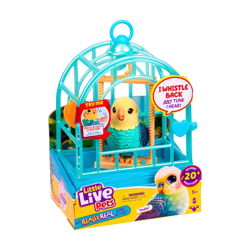 Little Live Pets My Really Real Bird & Cage - Indie, Interactive, Realistic Pet Bird, 20+ Sounds & Reactions (25cm/9,8in Cage, 10,9cm/4,3in Bird), Records & Repeats or Whistles Back, Carry & Display - Image 1