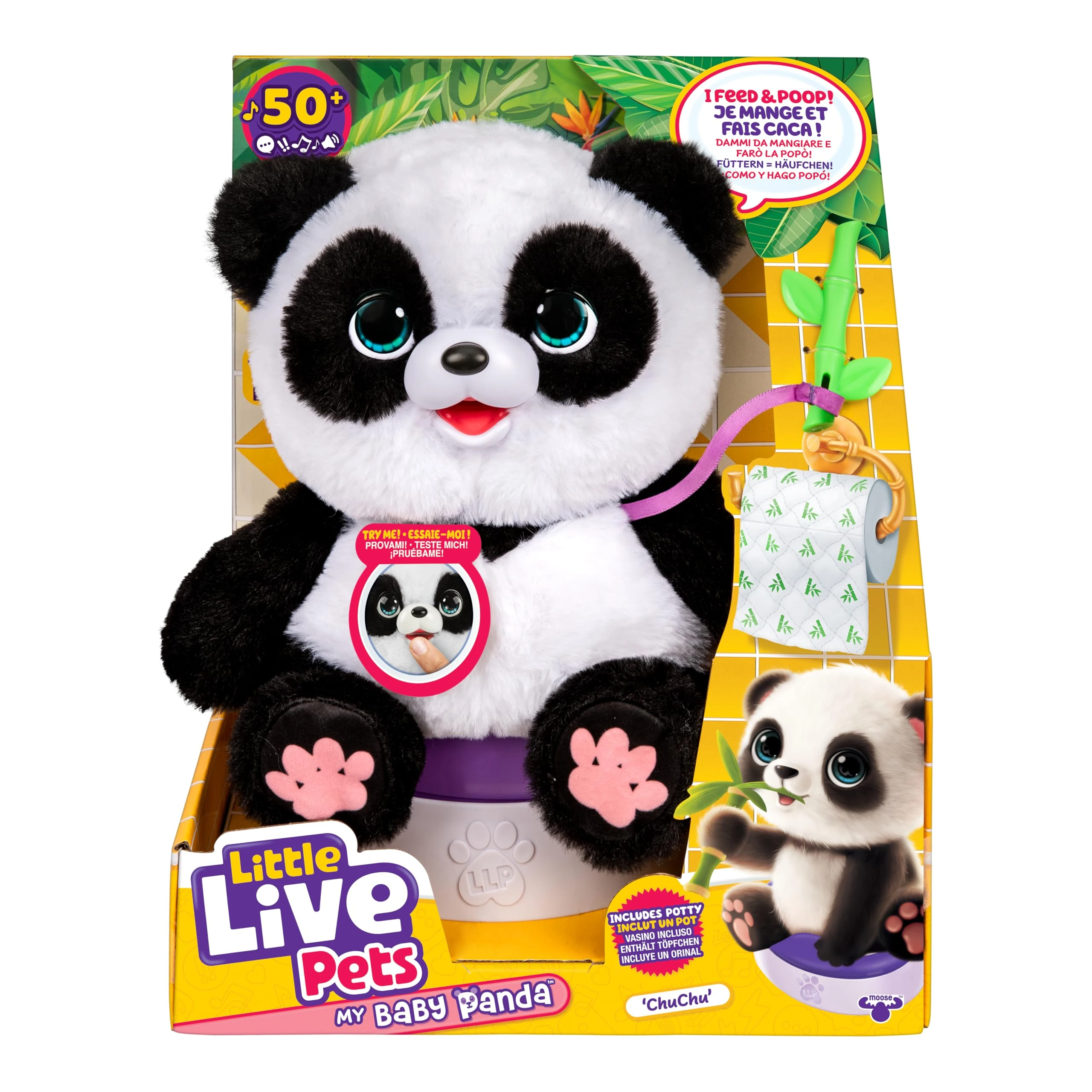 Little Live Pets My Baby Panda ChuChu|Interactive Pet with 50+ Sounds & Reactions, Kicks Feet, Poops, Giggles & More – Includes Potty & Repeat Play – Fun & Adorable Gift for Kids