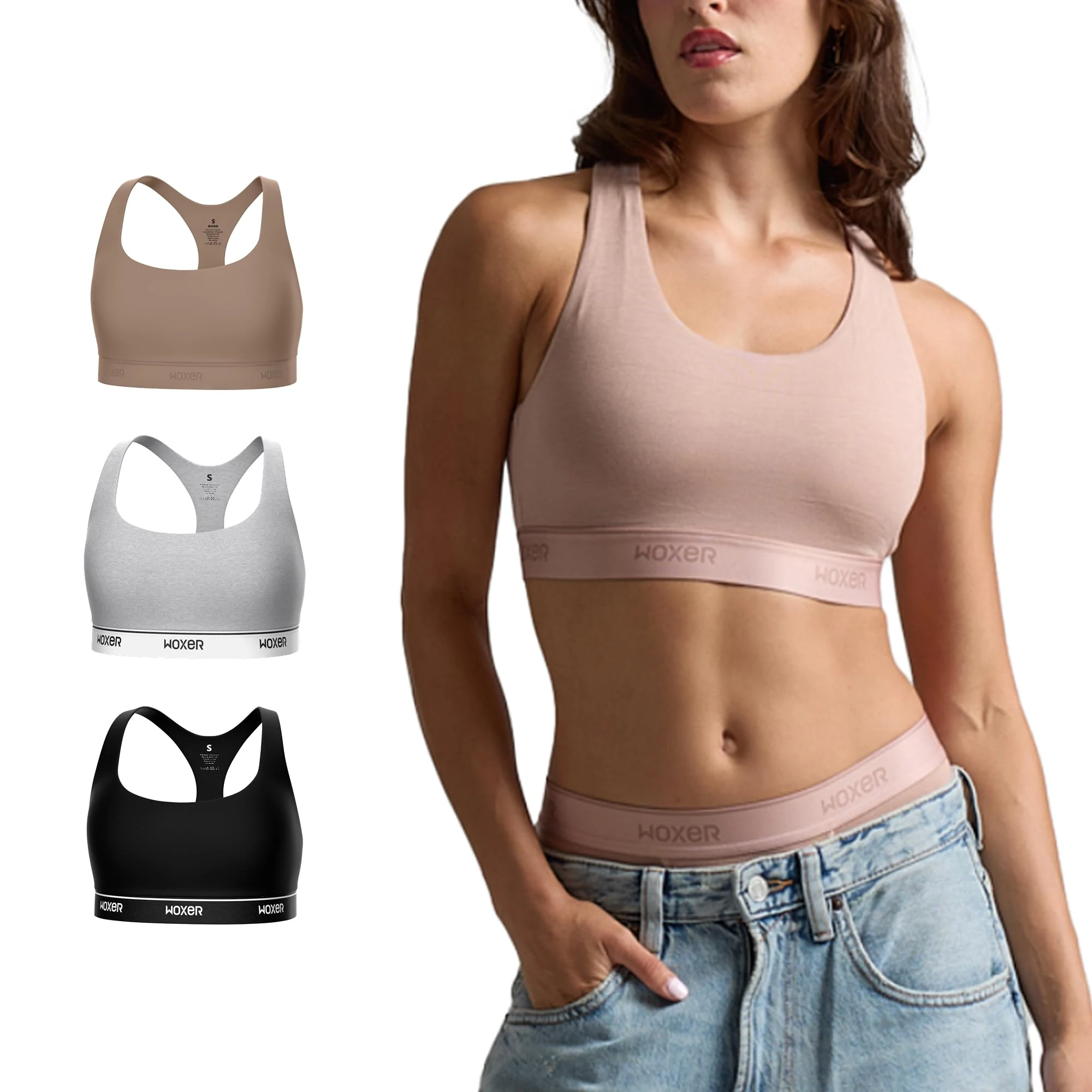 Woxer Boss Bralettes for Women - Wireless, Seamless, Comfortable Support Bra, Black 2.0, Heather Grey, Pride Black, M