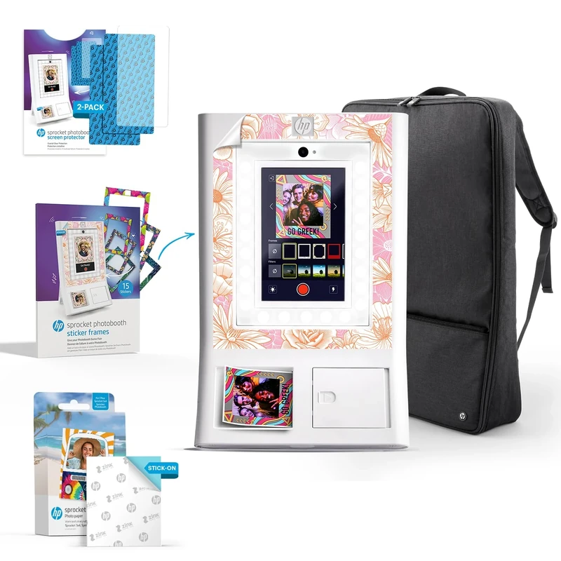 HP Sprocket Photo Booth Machine Instant Color Photo Printer (White) Gift Bundle + Zink Paper (100 Sheets) + Padded Carrying Case + Premium Screen Protector (x2) + Decorative Sticker Frames (x15)