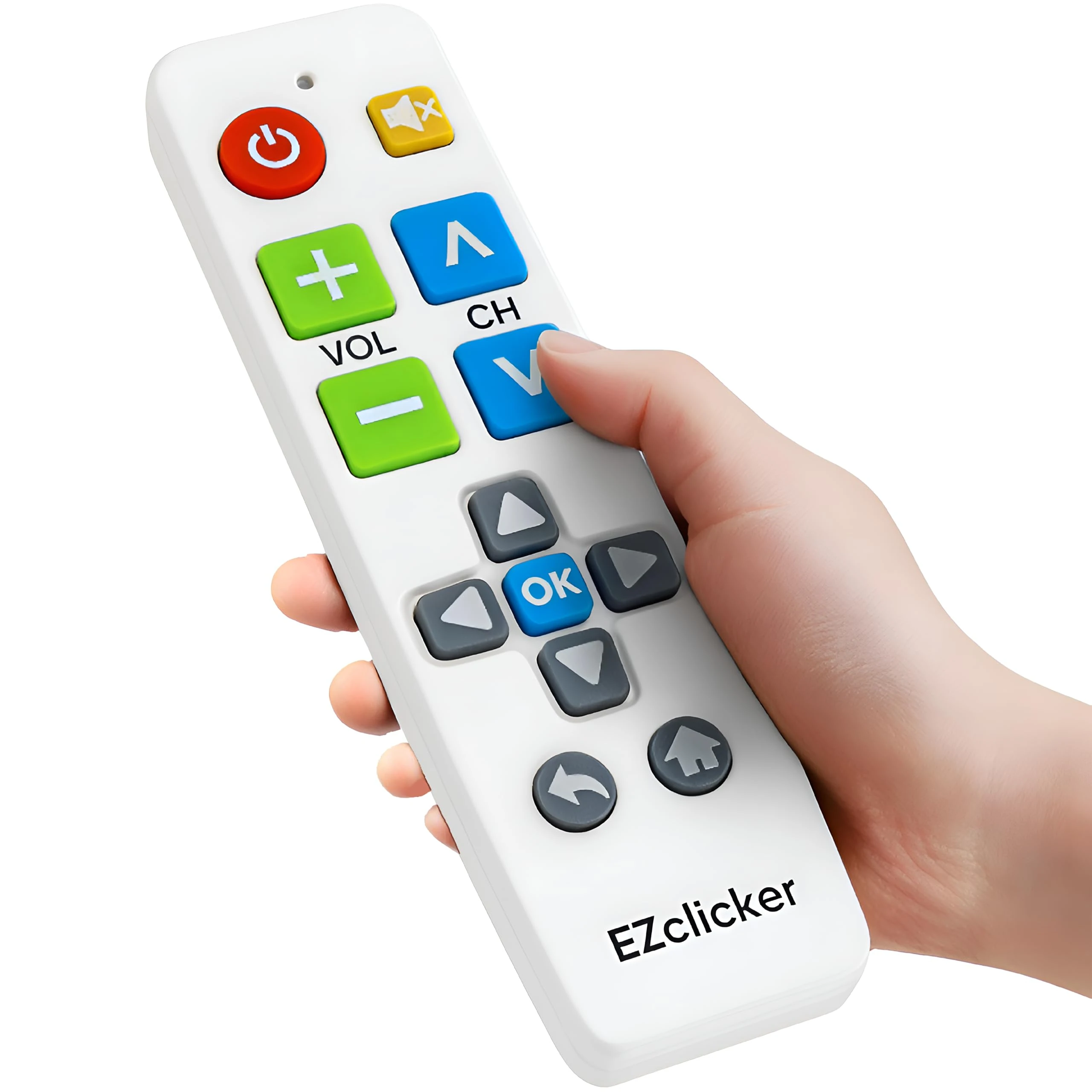 EZclicker Plus Big Button Universal TV Remote Simple Easy to Use, Works with Major TV Brands (2xAAA Batteries Not Included) (White)