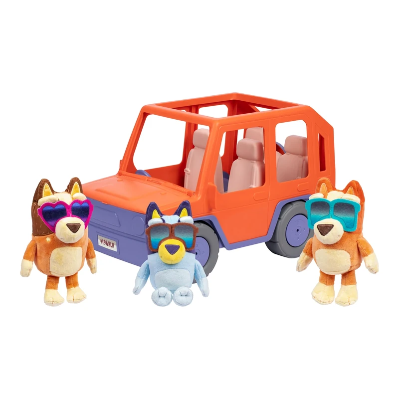 Bluey Buddies Big Heeler 4WD With Family, Exclusive Plush, Bingo and Chilli, With Sticker Sheet and Opening Bonnet/Hood For Fun Storage