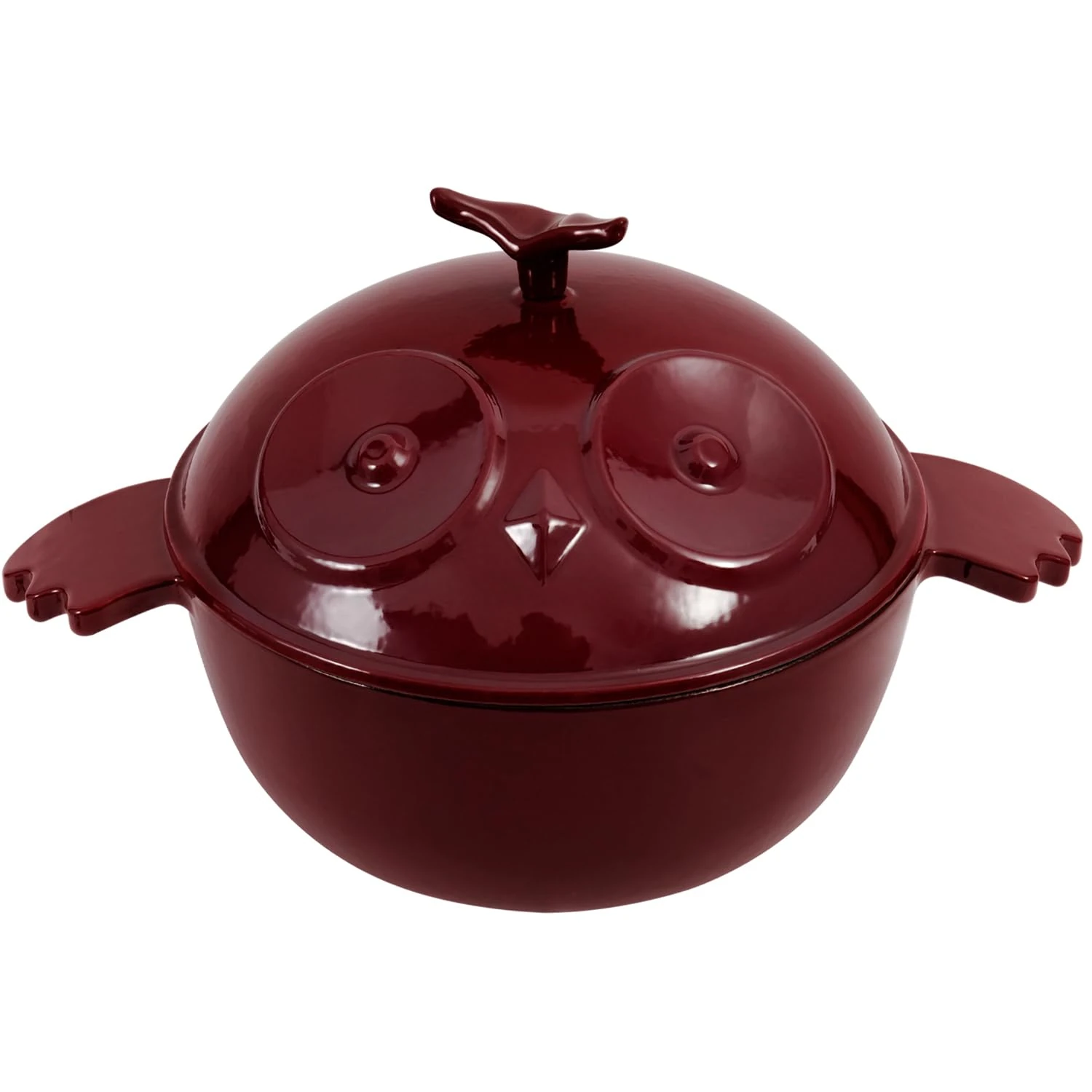 Flavehc Owl Shaped Cast Iron Dutch Oven with Lid 3 qt Enameled Dutch Oven for Bread Baking,DarkRed