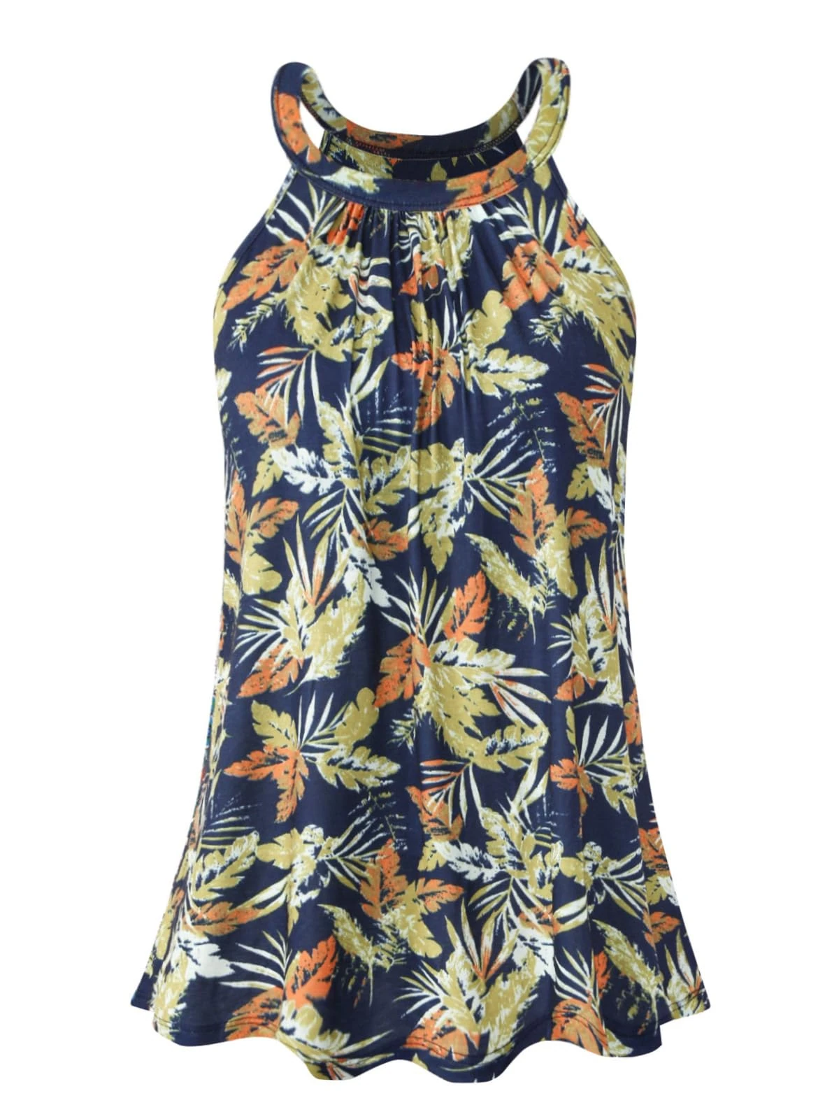 Vislivin Womens Tank Tops with Built in Bra Halter Neck Vest Tops Loose Fitting Camisole S-XXXL Yellow Leaf-L