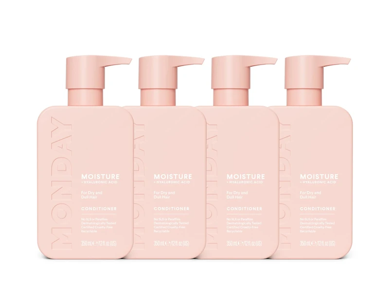 MONDAY 4 x 350 ml Haircare MOISTURE Conditioner with Hyaluronic Acid, Coconut Oil & Shea Butter for Dry & Dull Hair