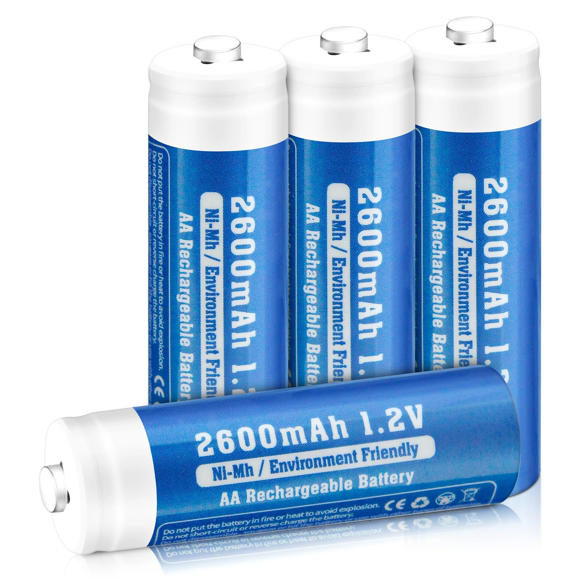 4-Pack Rechargeable AA Batteries, 2600 mAh NiMH, High Capacity 1.2 Volt, Rechargeable Household Battery AA Double A Low Self-Discharge