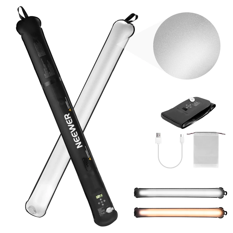 NEEWER 21W Handheld LED Tube Light 35.5"/90cm, Bi Color Inflatable TPU Video Photo Camera Lighting, 2700-6500K 1300Lx/0.5m 12 Effects CRI95 2500mAh Battery for Studio Photography Recording, GC21B