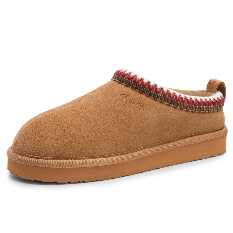 FITORY Women's Suede Slipper | Flat Short Mini Boots with Fur Fleece | Winter Casual Comfort Shoes Chestnut Size 6 - Image 1