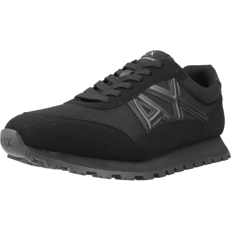 Armani Exchange Men's Side Geometric Logo Motifs Trainers, Black + Black, 43.5 EU, Black, 9.5 UK