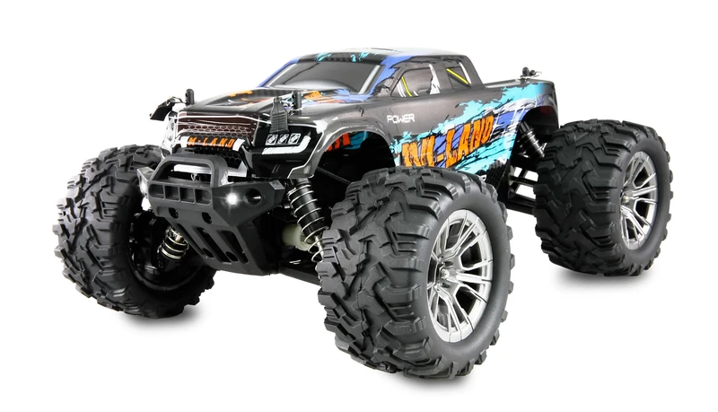 Amewi M-Land Monster Truck, RC Remote Controlled, 48 km/h 4WD 1:16 RTR Blue with Remote Control, Battery, Charging Cable