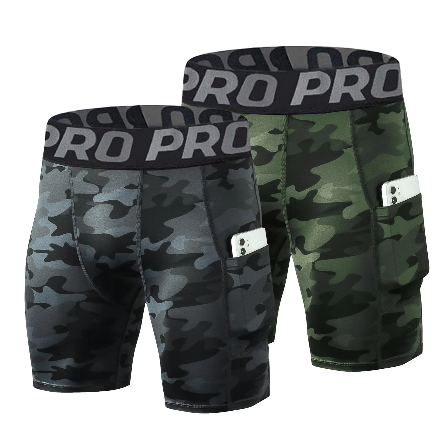 LNFINTDO 2 Pack Mens Compression Shorts with Phone Pocket Gym Running Sports Underwear Base Layer Shorts Quick-Drying Workout Cycling Rugby Shorts