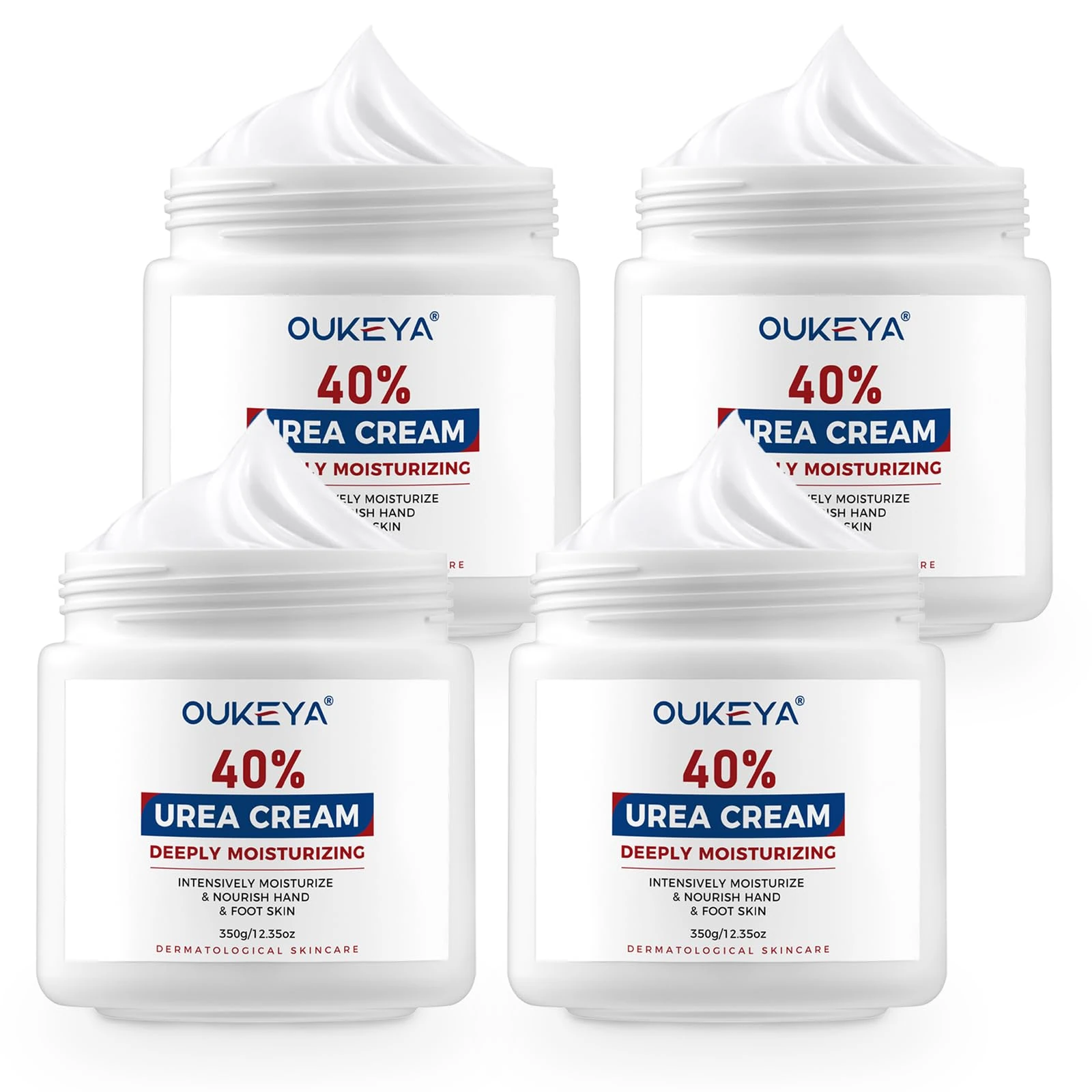 OUKEYA Urea Cream 40 Percent, Urea Foot & Hand Cream for Cracked Heels and Dry Skin, Callus Remover Nourishes Soften, Foot Moisturiser for Women&Men, Maximum Strength, 350g X 4 Packs