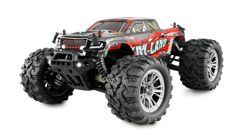 Amewi M-Land Monster Truck, RC Remote Controlled, 48 km/h 4WD 1:16 RTR Red with Remote Control, Battery, Charging Cable