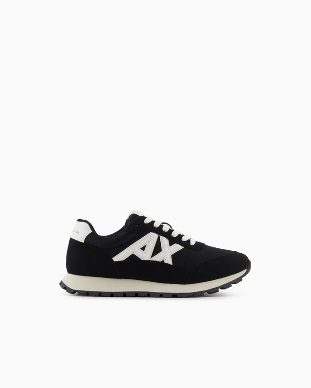 Armani Exchange Men's Essential Drop Mesh Details Trainers, Black Off White, 8 UK - Image 1