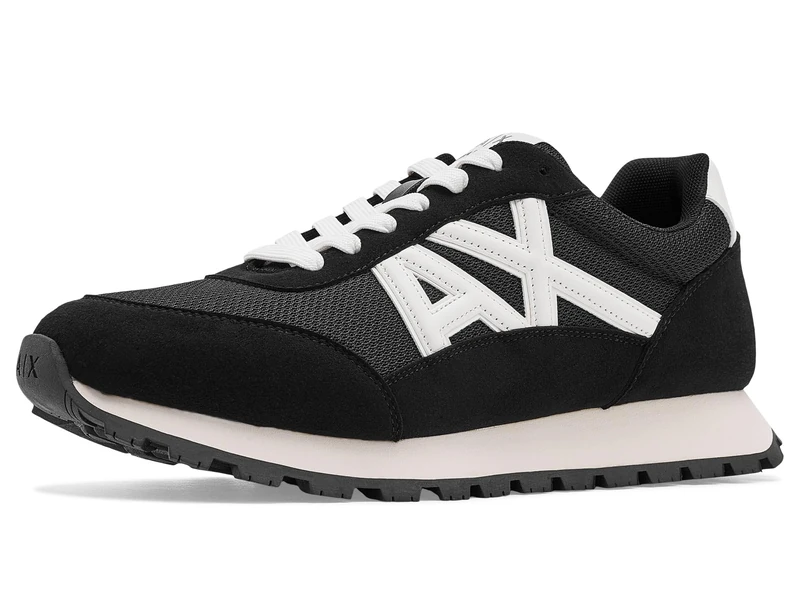 Armani Exchange Men's Side Geometric Logo Motifs Trainers, Black + Off White, 45.5 EU, Black Off White, 11 UK