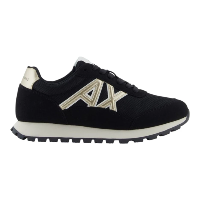 Armani Exchange Men's Side Geometric Logo Motifs Trainers, Black/Pale Gold, 40 EU, Black Pale Gold, 8 UK