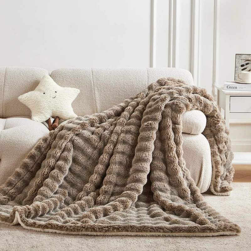 Serenhom - Ultra Soft Faux Fur Plush Throw Blanket 60"x80" Twin Size - Thick Warm Sherpa Throw for Couch Sofa Bedroom Camping - Decorative Throw Blanket for Warmth