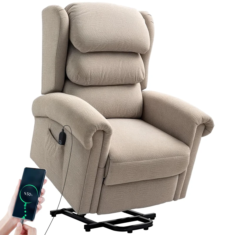 HOMCOM Power Lift Recliner Chair for Elderly, Velvet Electric Riser and Recliner Armchair for Living Room with Remote Control, 2 Side Pockets, Thick Padded Back, Khaki