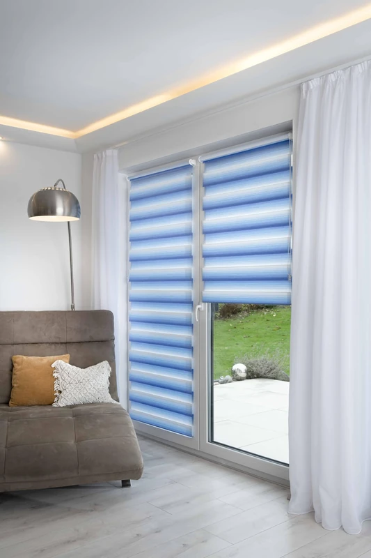 K-home® Madrid Klemmfix Double Roller Blind, No Drilling Required, Colour Gradient, Blue, W 125 x H 150 cm