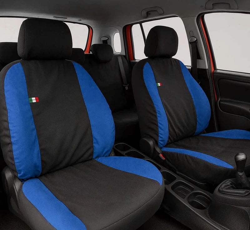 Auto Accessori Lupex Car Seat Covers Compatible with Panda from 2012 Onwards, Made in Italy, Polycotton Fabric, Complete Set (Black - Royal Blue, 03 - Rear Backrest 60e40)