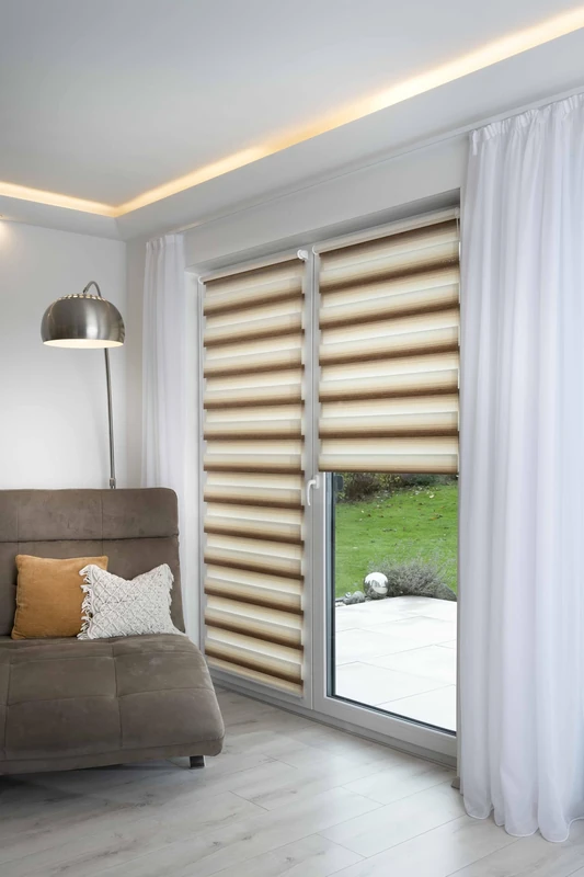 K-home® Madrid Klemmfix Double Roller Blind, No Drilling Required, Colour Gradient, Beige, W 125 x H 150 cm