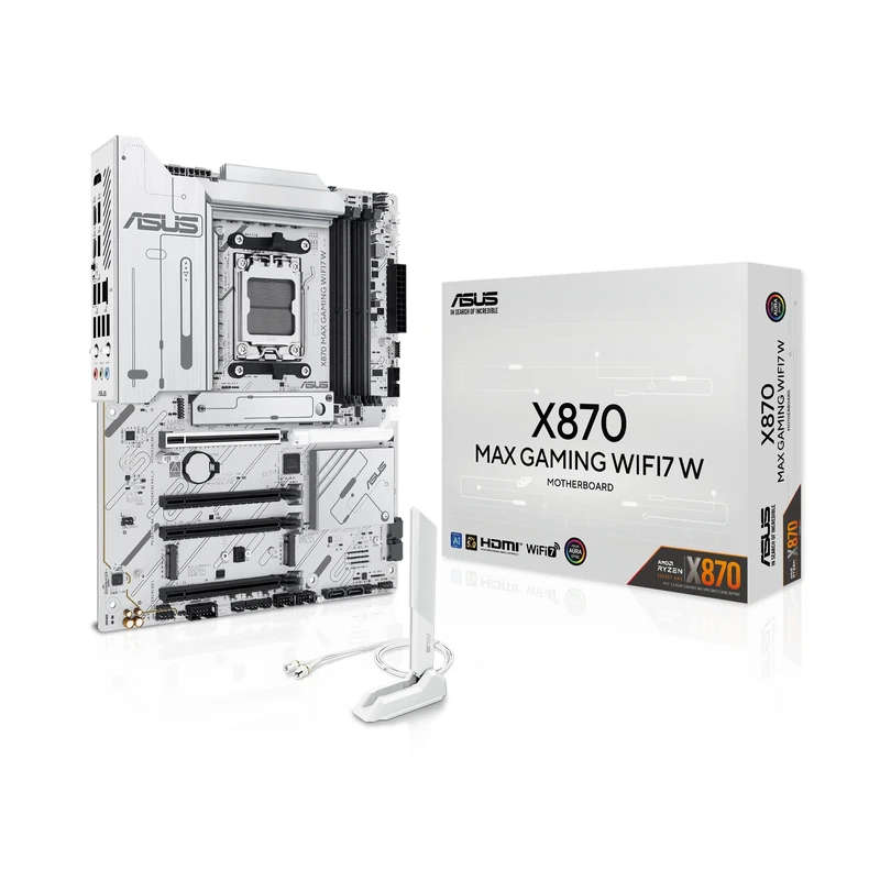 ASUS X870 MAX Gaming WIFI7W Motherboard Socket AMD AM5 (Ryzen 9000, ATX, DDR5 Memory, PCIe 5.0, WiFi 7, Aura Sync, PCIe Slot Q-Release, CEC Tier II, White)