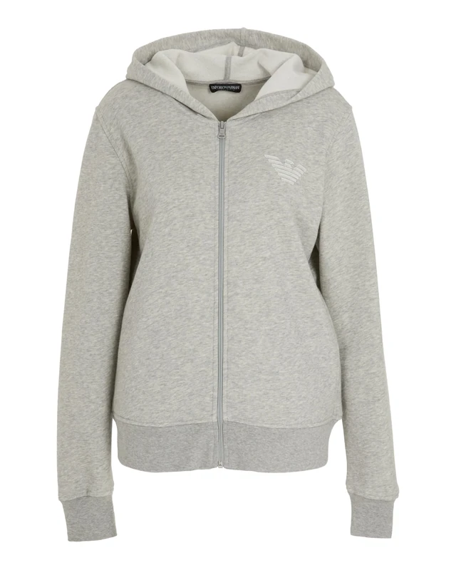 EMPORIO ARMANI WOMAN'S ICONIC TERRY HOODED FULL ZIP SWEATSHIRT GREY XS