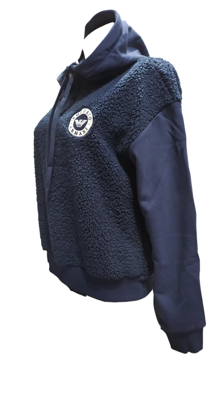 Emporio Armani WOMAN'S FUZZY FLEECE HOODIE SWEATSHIRT BLUE M