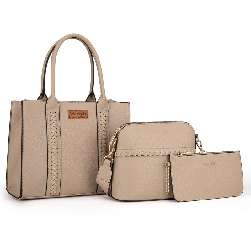 Wrangler 3Pcs Purses for Women Tote Bag Crossbody Handbag Sets with Strap, B-khaki, M