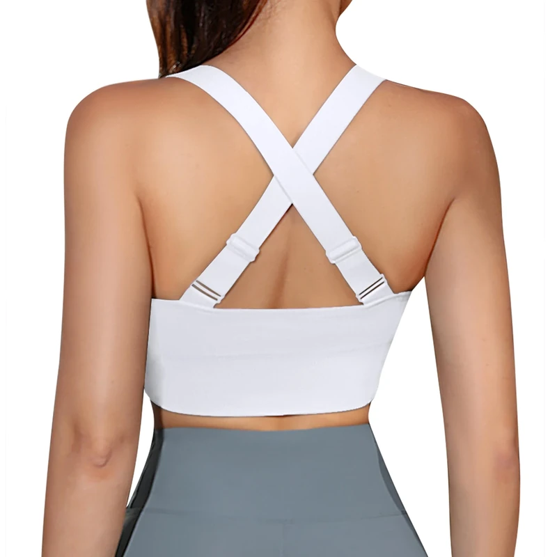 Leversic Sports Bra Adjustable Straps Women Workout Bra Padding Bras Mid Impact Gym Bras for Yoga Fitness Running(White,S)