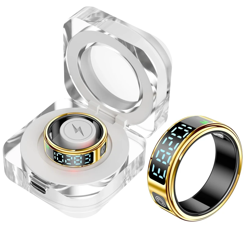 findtime Smart Ring with Display Fitness Tracker Heart Rate Monitor Sleep Tracker Blood Oxygen Step Counter Pedometer Fitness Ring Waterproof Health Smart Rings for Men Women