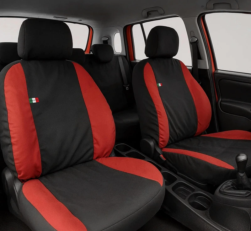 Auto Accessori Lupex Car Seat Covers Compatible with Panda from 2012 Onwards, Made in Italy, Polycotton Fabric, Complete Set (Black - Red, 01 - Full Backrest)