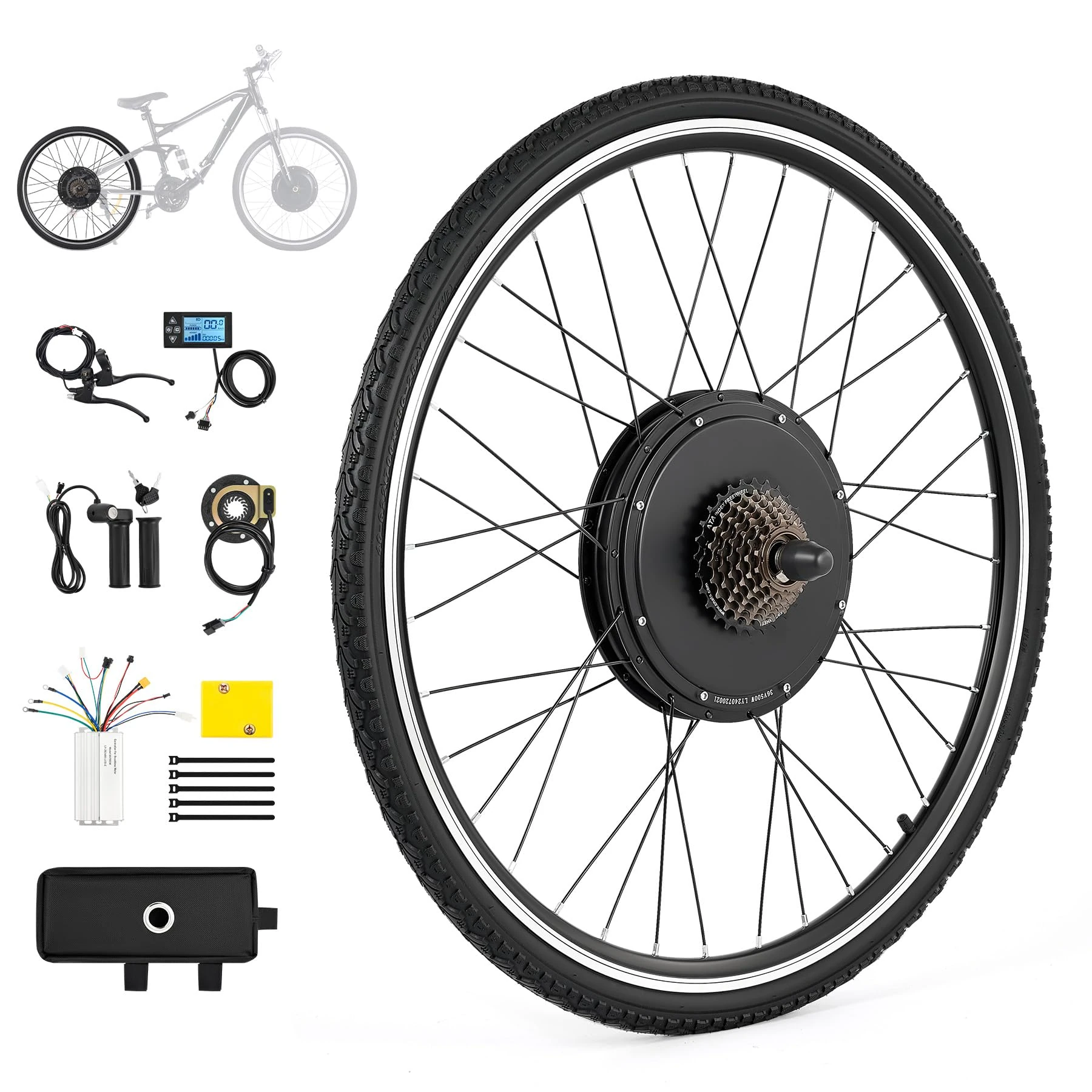 VIRIBUS 500W Electric Bike Conversion Kit, 28" Rear Wheel Electric Bicycle Motor Conversion Kit, 7 Speed Direct Drive Freewheel for 36V Battery E-Bike, eBike Hub Motor Set with LCD Display PAS System