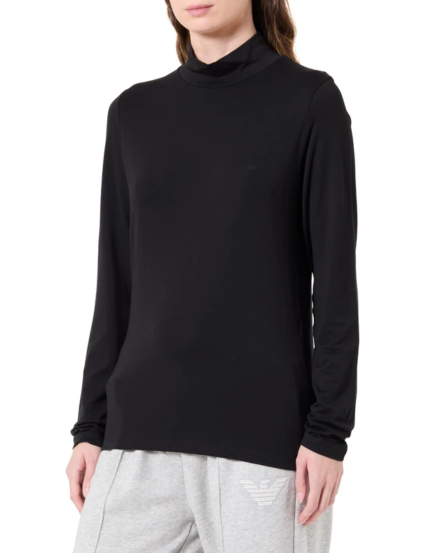 Emporio Armani WOMAN'S TECH WOOL TURTLE NECK SWEATER BLACK S