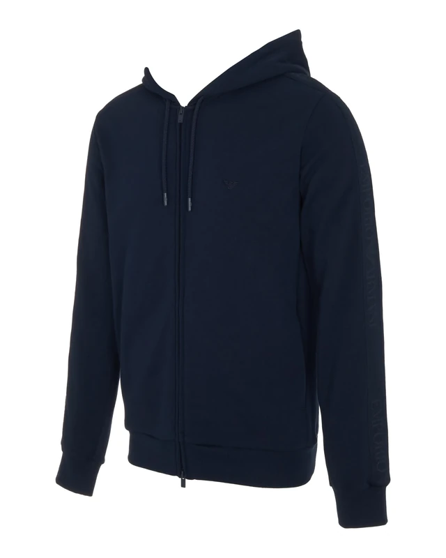 EMPORIO ARMANI MAN'S BASIC TERRY HOODIED FULL ZIP SWEATSHIRT BLUE L