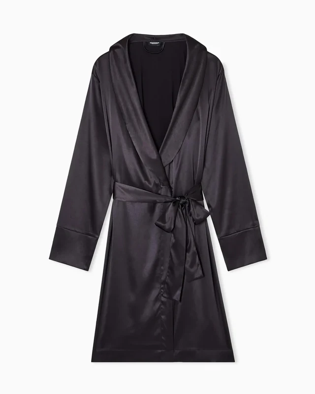 EMPORIO ARMANI WOMAN'S SATIN LACE DRESSING GOWN BLACK S/M