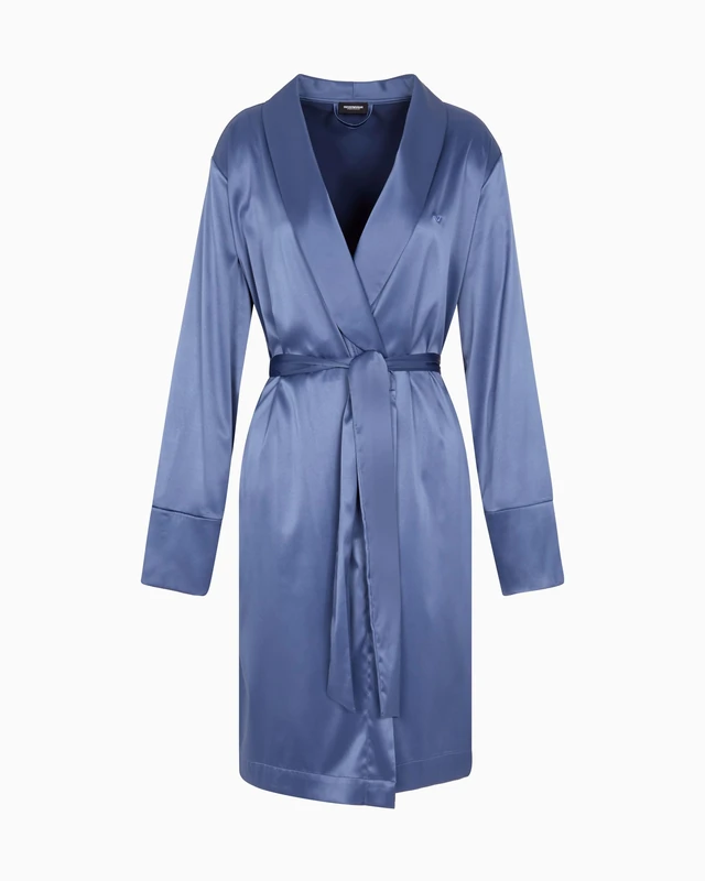 Emporio Armani WOMAN'S SATIN LACE DRESSING GOWN BLUE S/M