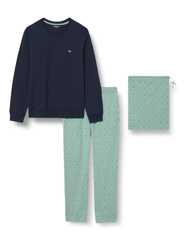 Emporio Armani MAN'S CLASSIC PATTERN MIX PAJAMAS WITH CUFFS SET BLUE XL