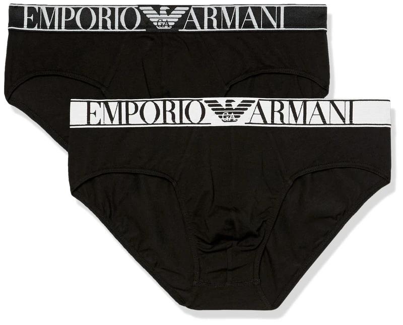 EMPORIO ARMANI Man's Allover Logo Elastic 2-Pack Brief Black XXL