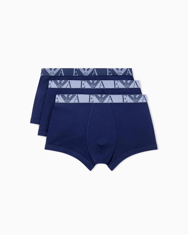 Emporio Armani Man's Shiny Logoband Pack 3-Pack Trunk Blue XL